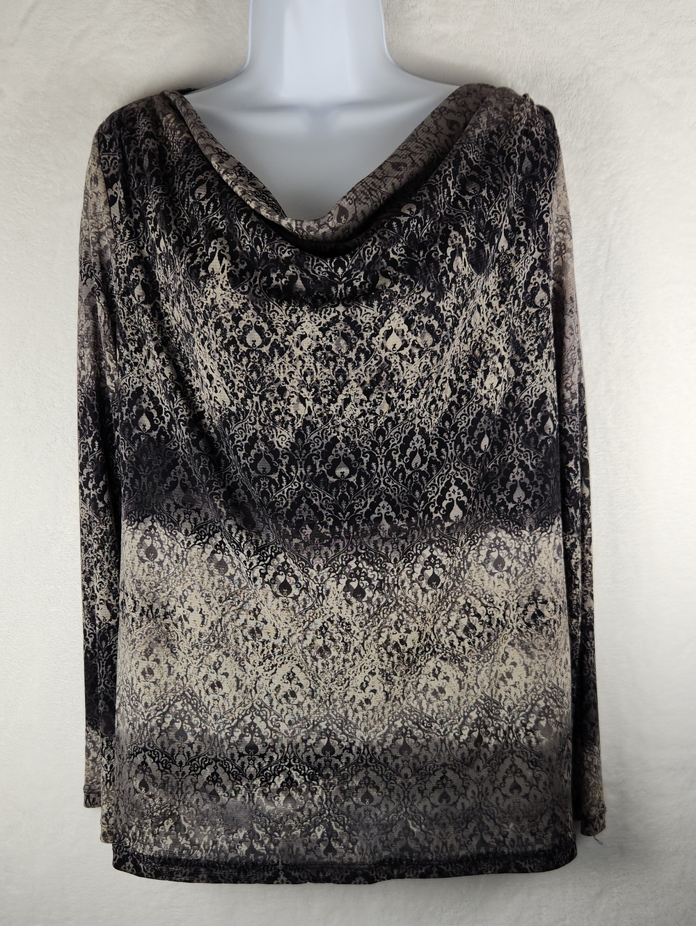 Axcess Cowl Neck Printed Blouse - Black & Cream Size XL